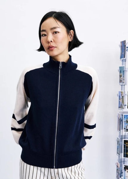 FRNCH Navy Blue Timbre Knitted Zip Through
