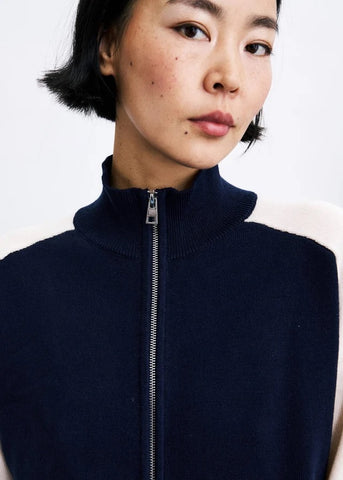 FRNCH Navy Blue Timbre Knitted Zip Through