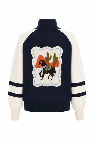 FRNCH Navy Blue Timbre Knitted Zip Through