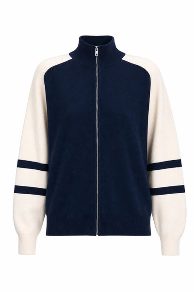 FRNCH Navy Blue Timbre Knitted Zip Through