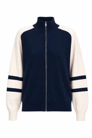 FRNCH Navy Blue Timbre Knitted Zip Through