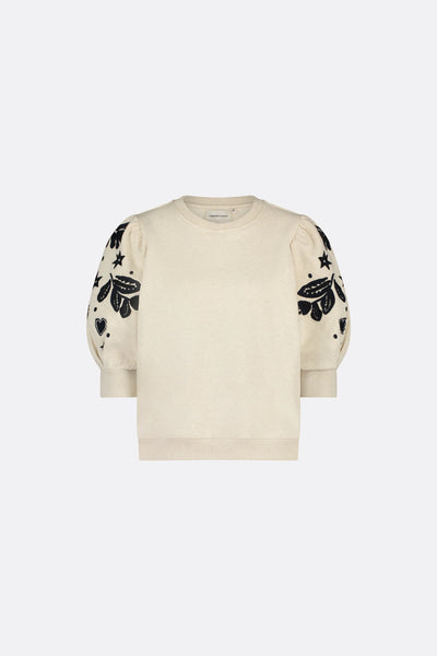 Fabienne Chapot Henriette Sweater- Oatmeal And Dark Navy Embroidery