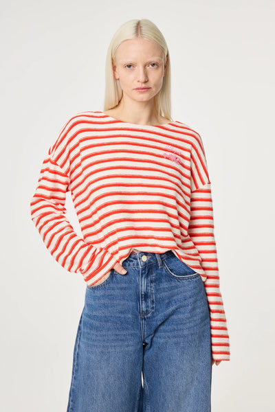 Fabienne Chapot Celina Stripe Top - Cosy White / Tangerine Tango
