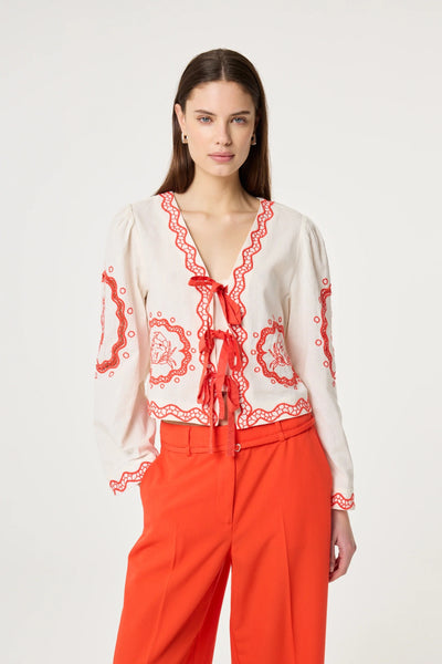 Fabienne Chapot Serviette Blouse - Cosy White / Tangerine Tango