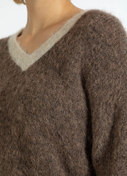 Coster Copenhagen Colour Block V Neck Sweater - Hazel/Sand