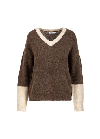 Coster Copenhagen Colour Block V Neck Sweater - Hazel/Sand