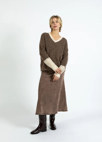 Coster Copenhagen Colour Block V Neck Sweater - Hazel/Sand