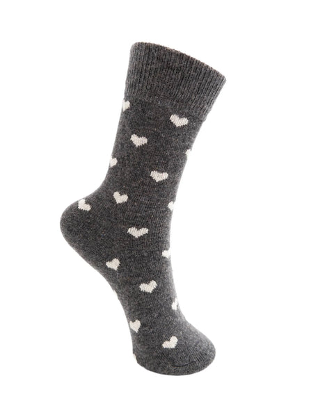 Black Colour BCCAI Heart Wool Socks - Dk. Grey
