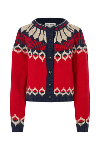 Lolly's Laudry ClareLL Cardigan with Nordic Knit - Red