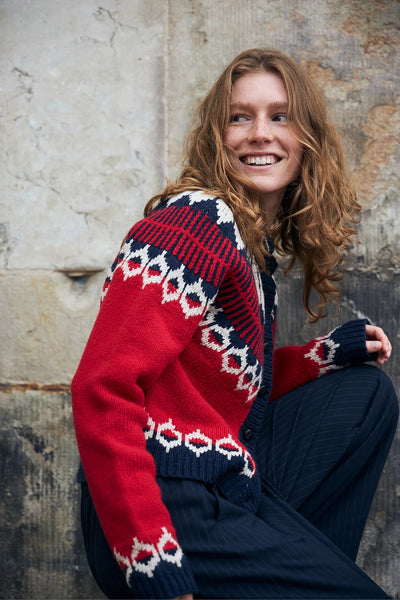 Lolly's Laudry ClareLL Cardigan with Nordic Knit - Red
