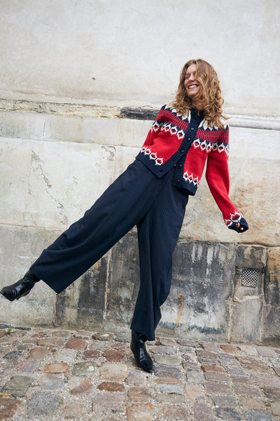 Lolly's Laudry ClareLL Cardigan with Nordic Knit - Red