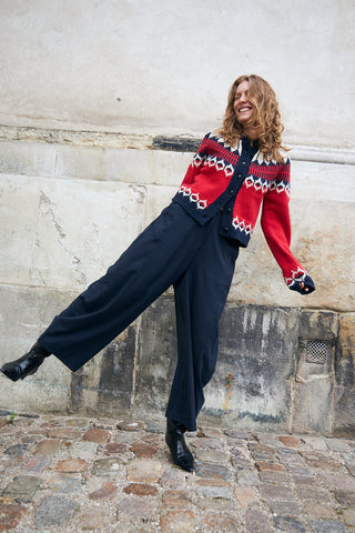 Lolly's Laudry ClareLL Cardigan with Nordic Knit - Red