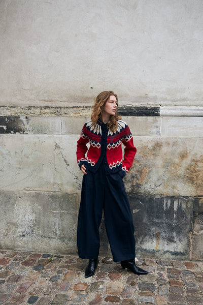 Lolly's Laudry ClareLL Cardigan with Nordic Knit - Red
