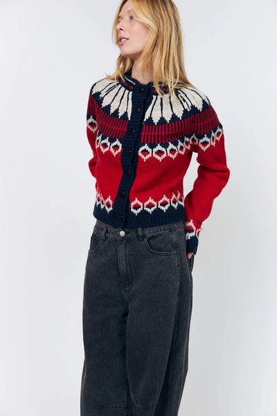 Lolly's Laudry ClareLL Cardigan with Nordic Knit - Red