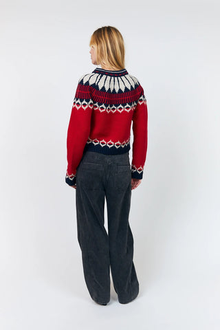 Lolly's Laudry ClareLL Cardigan with Nordic Knit - Red