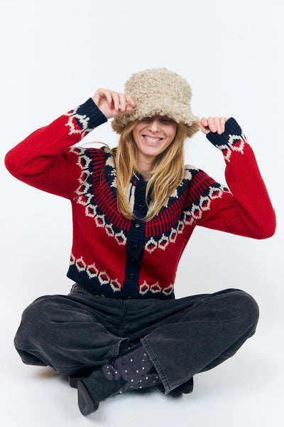 Lolly's Laudry ClareLL Cardigan with Nordic Knit - Red
