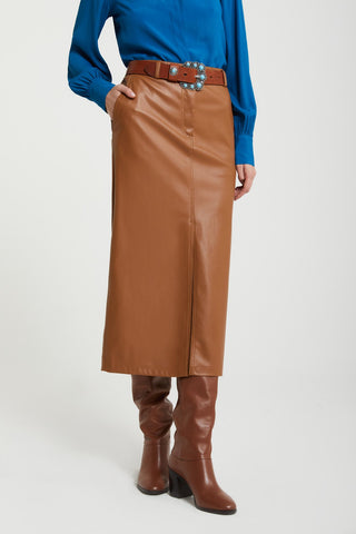 Ottod'ame Faux Leather Midi Skirt - Cuoio