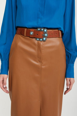 Ottod'ame Faux Leather Midi Skirt - Cuoio