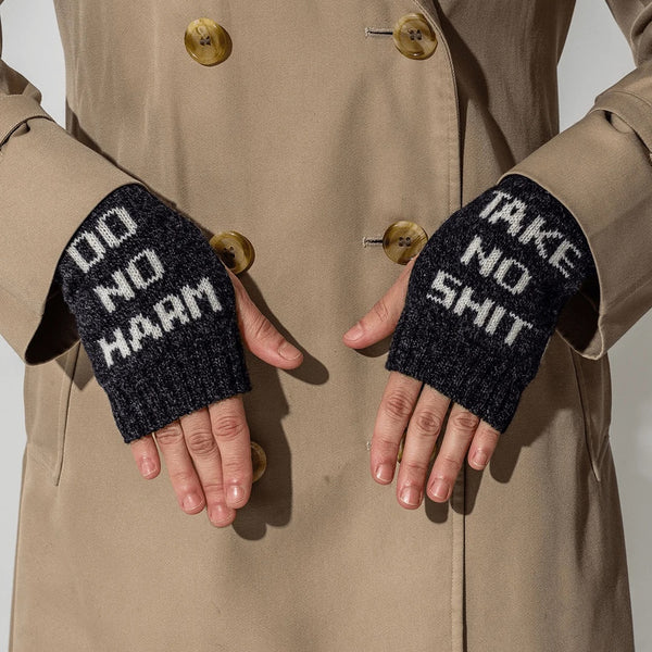 Black & Beech Do No Harm Take No Shit Wrist Warmers in Anthracite