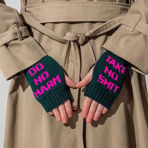 Black & Beech Do No Harm Take No Shit Wrist Warmers - Evergreen