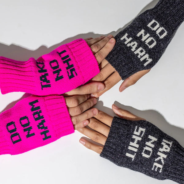 Black & Beech Do No Harm Take No Shit Wrist Warmers -Fluo Pink