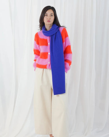 TWNS Striped Buttoned Round-neck Long Sleeve Knit - Bubblegum / Fire