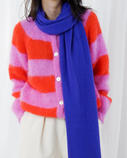 TWNS Striped Buttoned Round-neck Long Sleeve Knit - Bubblegum / Fire