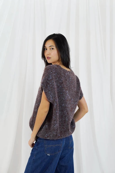 TWNS Madelina V-Neck Sleeveless Sweater - Burgundy / Blue