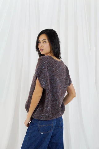 TWNS Madelina V-Neck Sleeveless Sweater - Burgundy / Blue