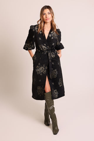 Traffic People Long Duster Coat - Black / Gold