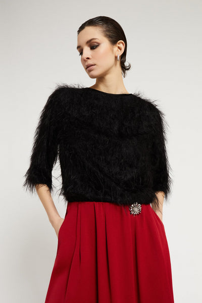 Ottod'Ame Fluffy Feather Sweater - Black