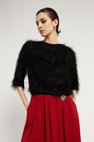 Ottod'Ame Fluffy Feather Sweater - Black