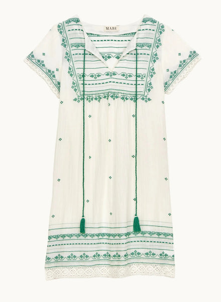 M.A.B.E Apparel Elsa Embroidered Sundress - Ecru / Green