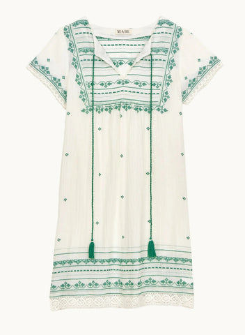 M.A.B.E Apparel Elsa Embroidered Sundress - Ecru / Green