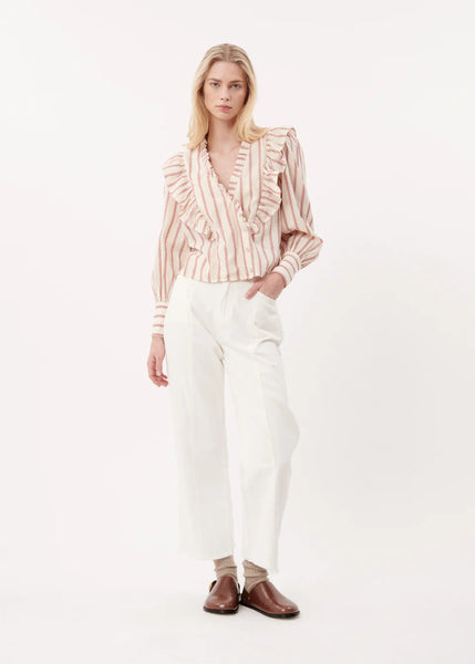 FRNCH Long Sleeve Frill Blouse - Creme
