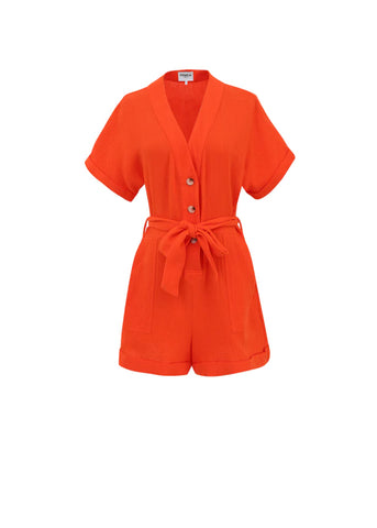 FRNCH Cotton Belted Playsuit - Orange