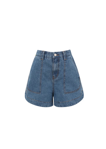 FRNCH High Waisted Denim Shorts - Blue