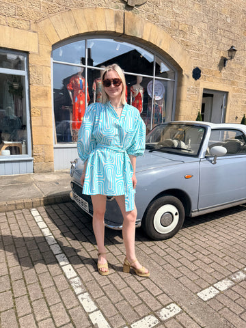 Sundress Inaya Short Belted Dress - Turquoise
