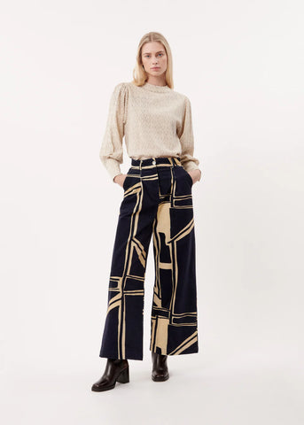 FRNCH Wide Leg Pop Square Corduroy Trousers - Navy