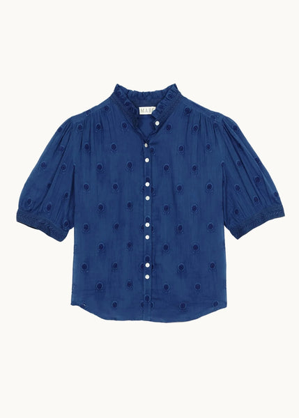 M.A.B.E Apparell Frani Short Sleeve Blouse - Cobalt