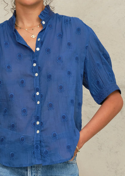 M.A.B.E Apparell Frani Short Sleeve Blouse - Cobalt