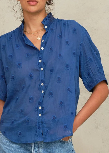 M.A.B.E Apparell Frani Short Sleeve Blouse - Cobalt