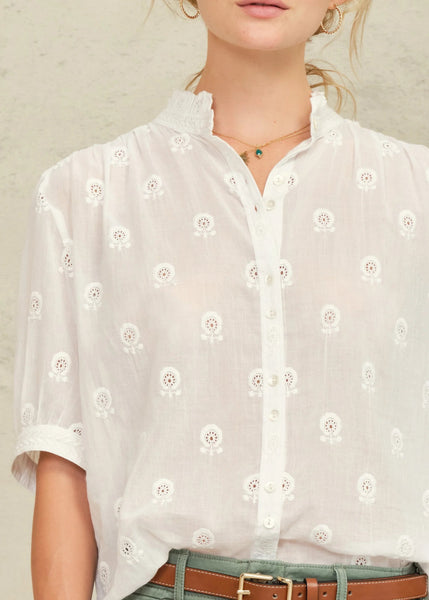 M.A.B.E Apparell Frani Short Sleeve Blouse - White