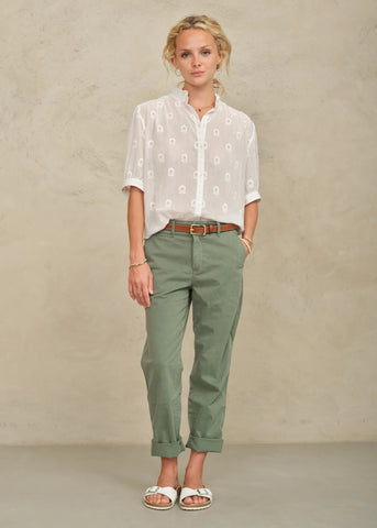 M.A.B.E Apparell Frani Short Sleeve Blouse - White