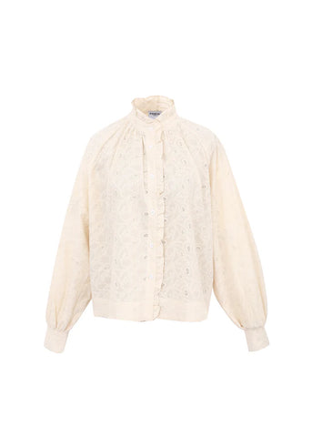 FRNCH Elaine Broderie Blouse - Creme