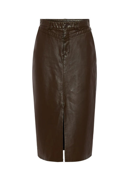 FRNCH Faux Leather Pencil Skirt - Chocolate