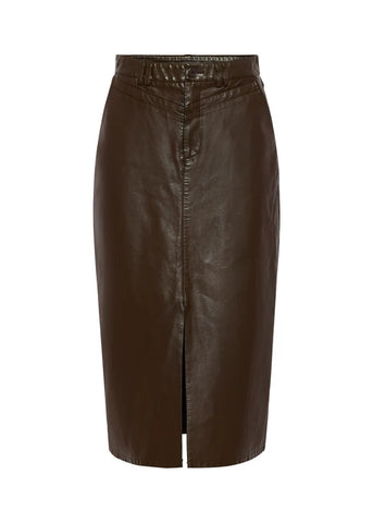 FRNCH Faux Leather Pencil Skirt - Chocolate