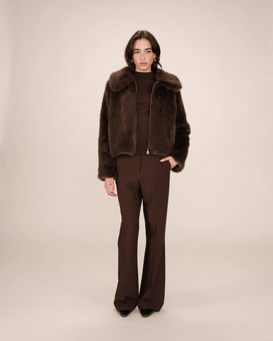 Grace & Mila Short Faux Fur Jacket - Chocolate