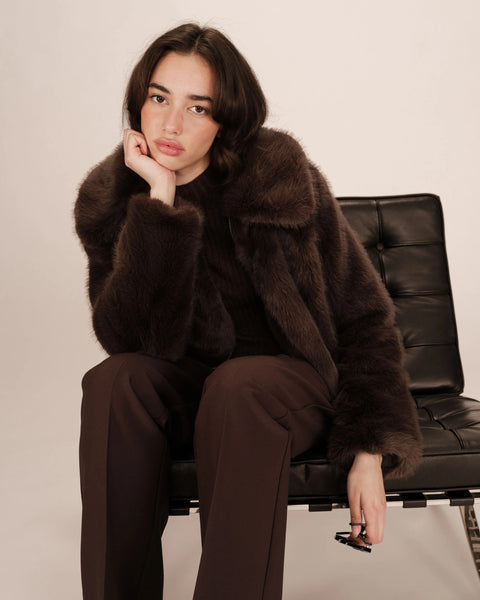 Grace & Mila Short Faux Fur Jacket - Chocolate