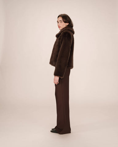 Grace & Mila Short Faux Fur Jacket - Chocolate